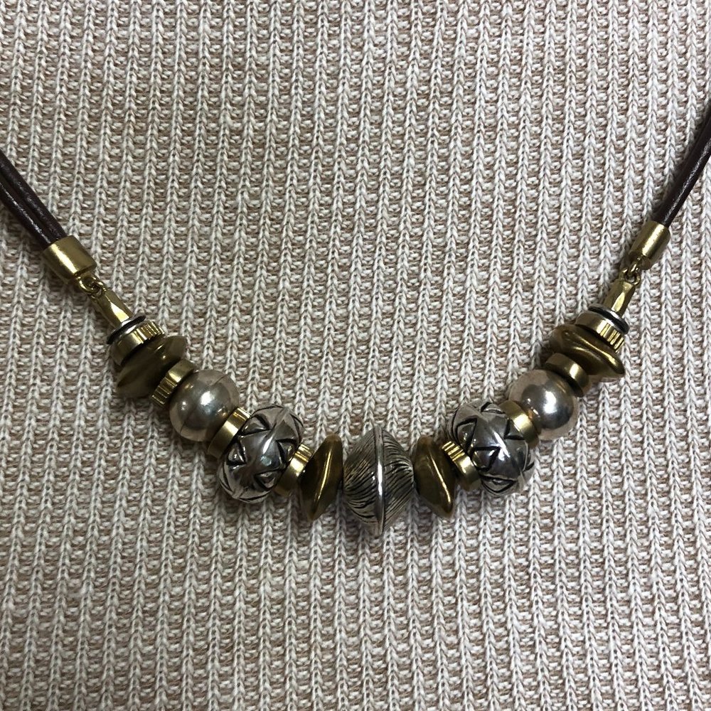 Brown Silpada Necklace with Silver and Gold Beads - Picture 2 of 3